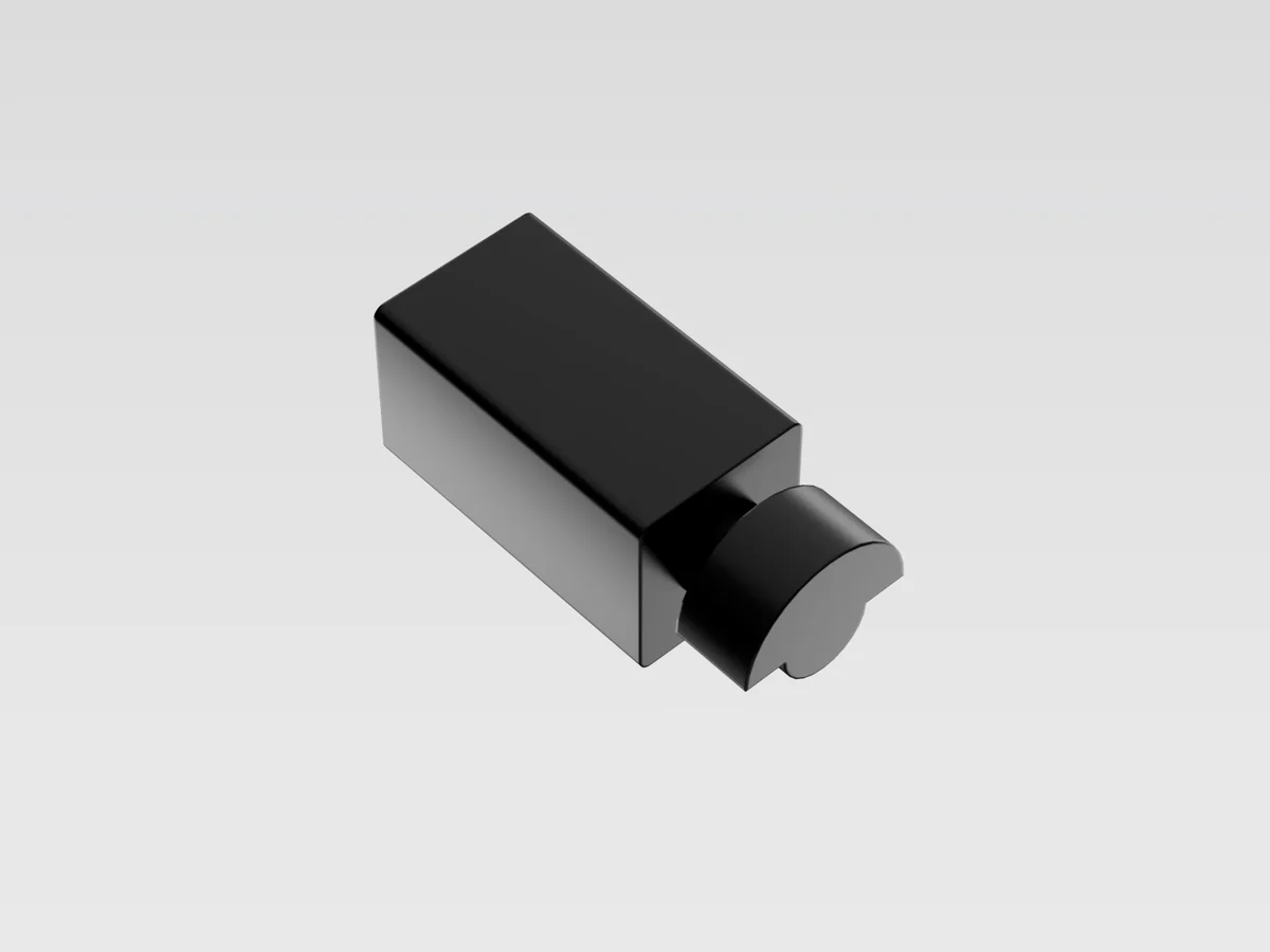 Render of the small black vibration motor on its own, with the weight on its shaft.
